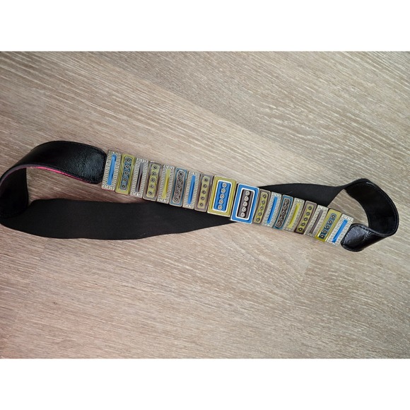 Chic Rectangular Medallion Stretch Belt Black Elastic Accented Color BlockSilver main image 4